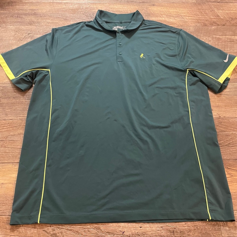Nike Golf Tour Performance Dri-FIT Polo Mens XXL Green Yellow‎ Piping Elf Logo